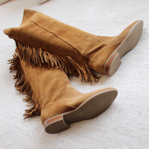 Aldo Knee High Caramel Suede Fringe Boots - Picture 3 of 8